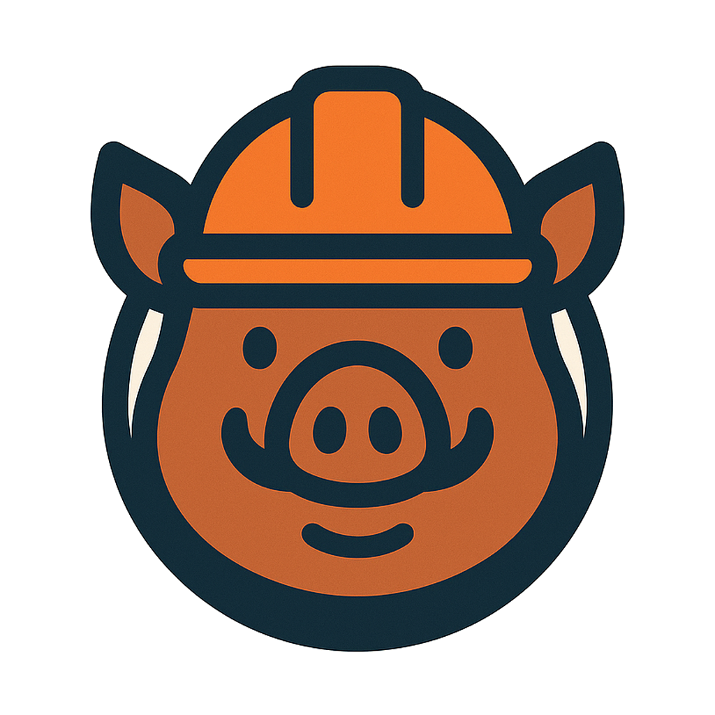 The HomeHog mascot, a hog in a safety-orange hard hat